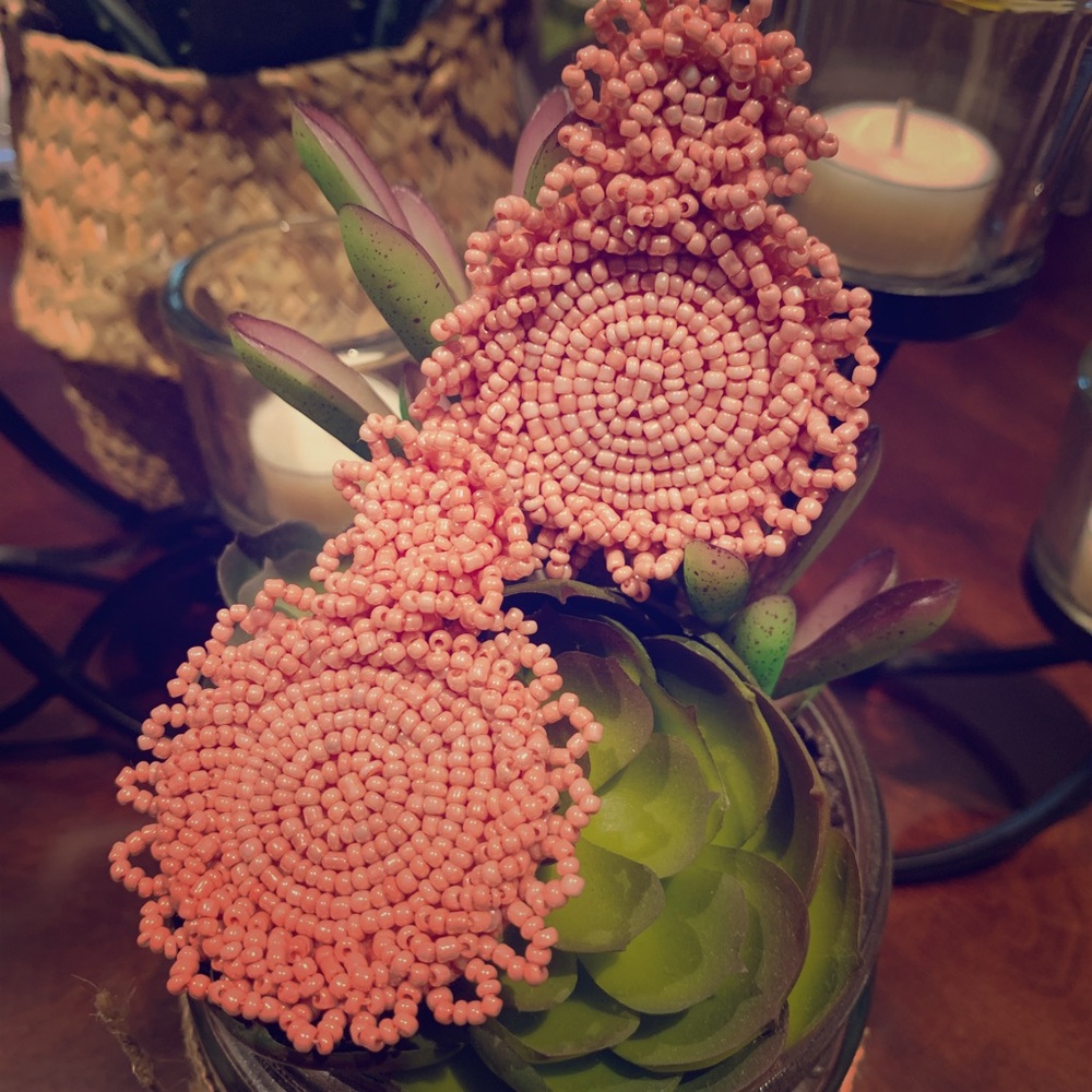 Pink round beaded earrings